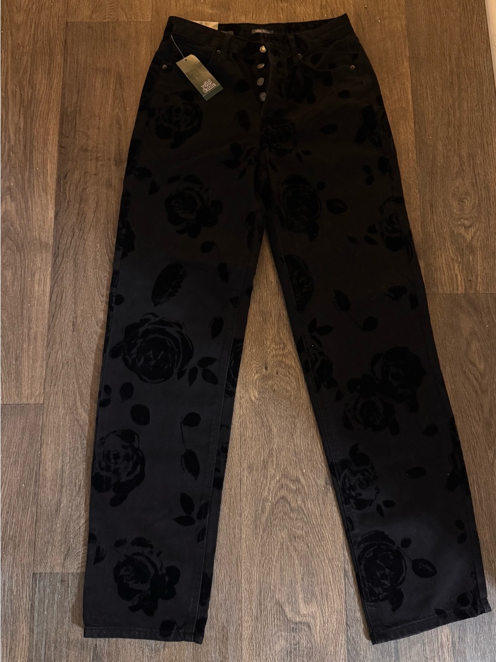 wild fable Black High-Rise Jeans with Velvet Floral Burnout